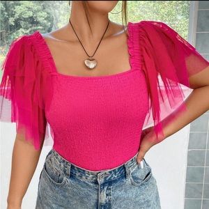 Hot pink bodysuit with fun sleeves